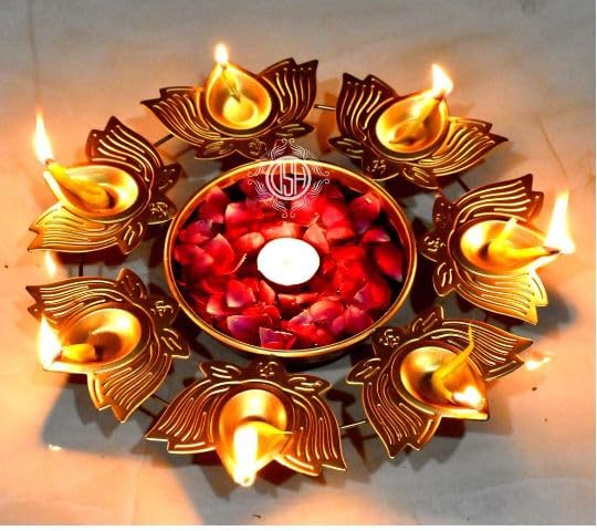 Nataraj Gallery Metal Decorative Kamal Urli Bowl for Floating Flowers Tea Light Diyas Festival Decoration Home 12 inch Round Urli Gold for Diwali