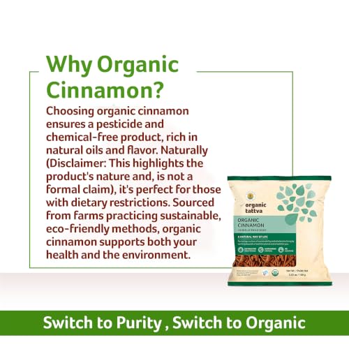 Image of Organic Tattva Cinnamon Sticks 50g | Organic Gluten-Free Dalchini Whole | Natural & Aromatic Spice for Cooking, Baking, Tea, Coffee & Indian Dishes
