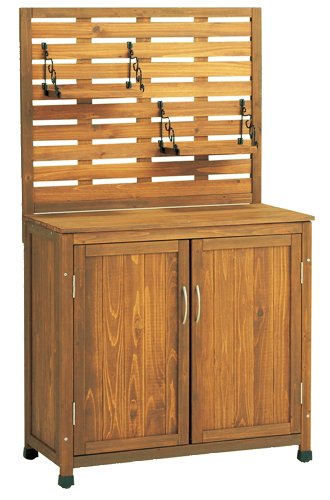 ガーデンガーデン 天然木製 バックパネル付き収納庫(吊棚付) Sタイプ 幅81cm×高さ141cm ブラウン YB-202NW80