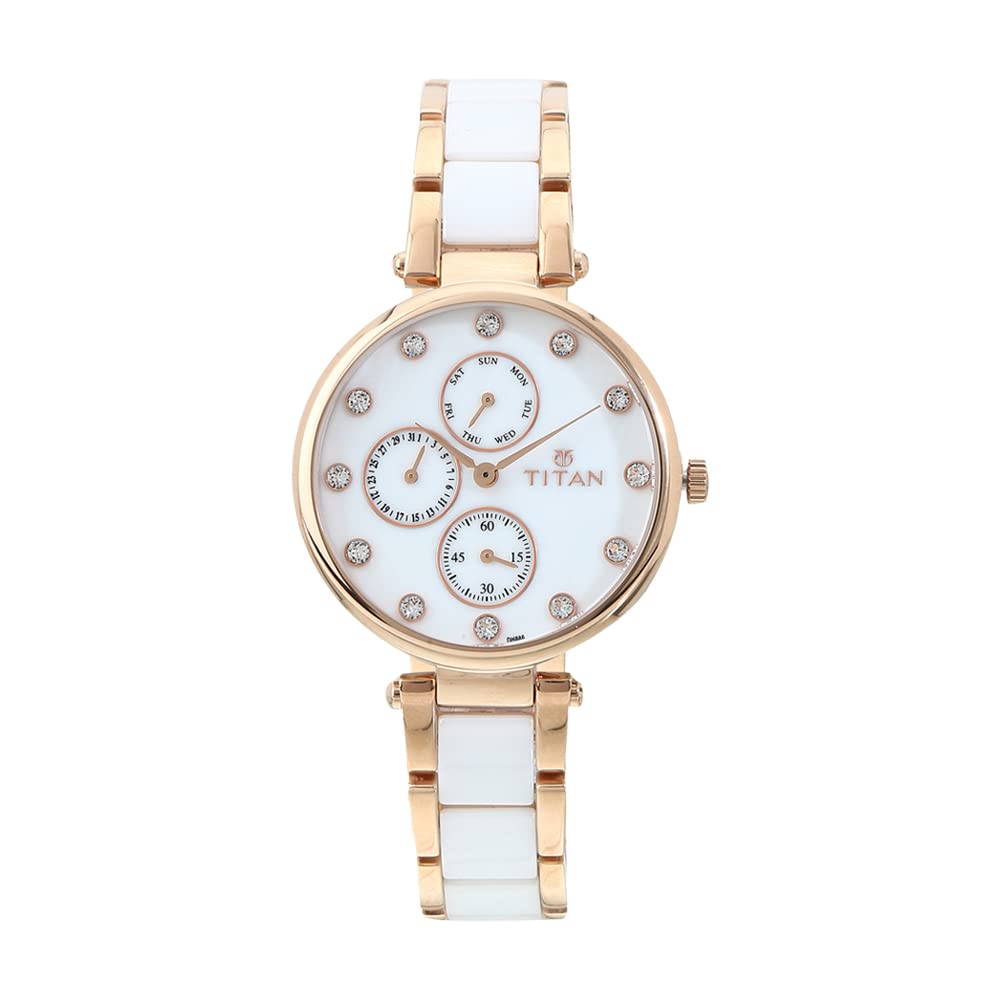 Titan Ceramics White Dial Quartz Multifunction Stainless Steel and Ceramic Strap Watch for Women-NS95062WD02 (B07JJF8XDV) Amazon Price History, Amazon Price Tracker