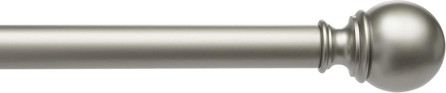 Amazon Basics 1.25-Inch Curtain Rod with Round Finials - 72 to 144 Inch, Nickel
