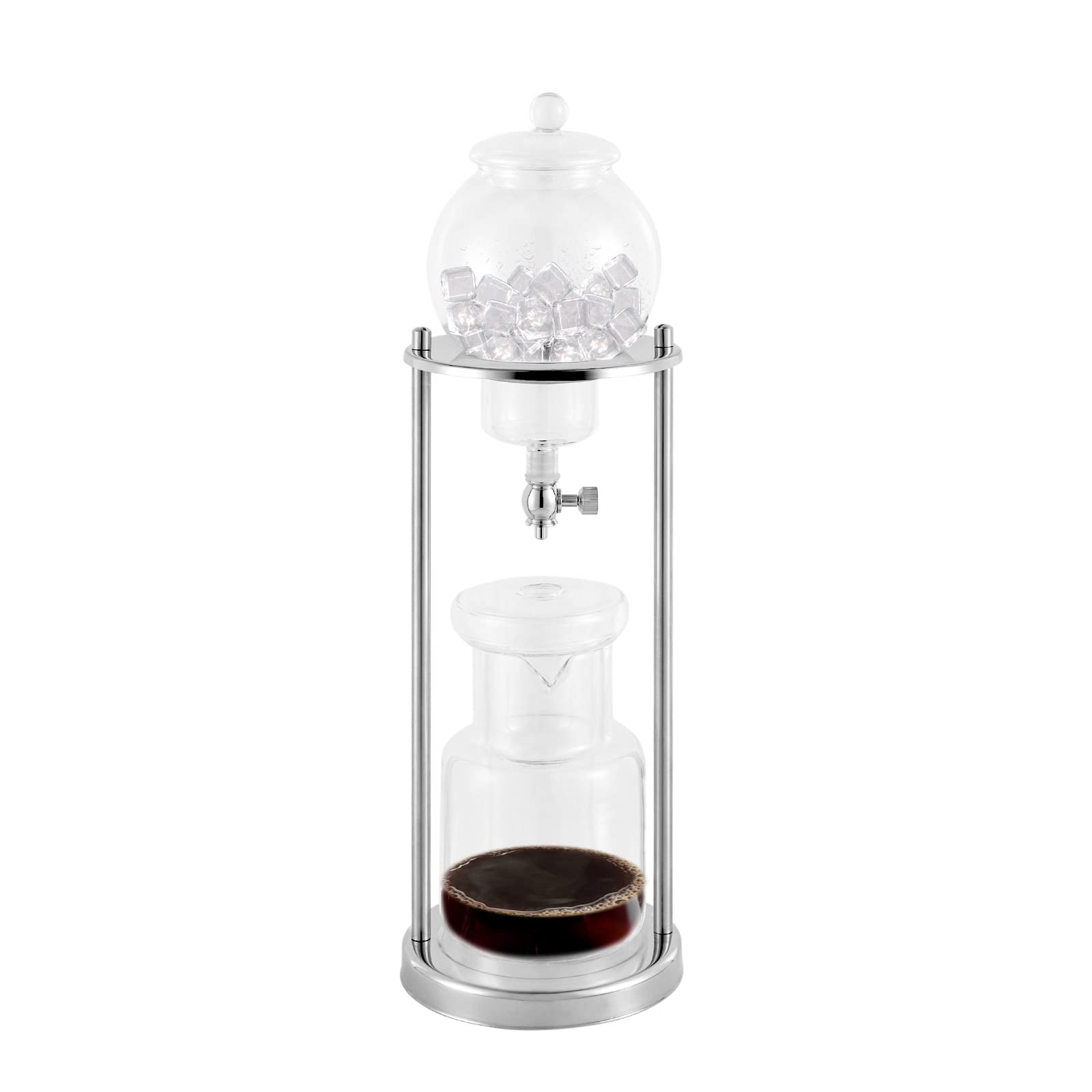 Unnsiapit Cold Brew Coffee Maker, 600ml/20.3Oz Iced Coffee Maker Machine Slow Drip Tower, Wooden Drip Coffee Maker Dripper Set Ice Tea Maker, 6-8 Cups, Silver