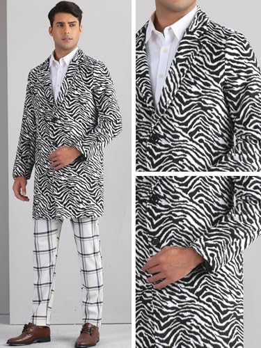 Image of Lars Amadeus Animal Printed Trench Coat for Men's Notched Lapel Classic Vintage Winter Overcoats