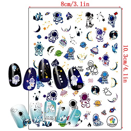 Alien Nail Art Stickers, Astronaut Earth Moon Star Ufo Rocket Eyes Nail Sticker Holographic 3D Self-Adhesive Nail Art Decals Design, Nail Decal Supplies For Women Girls Manicure Charms Decorations #TOP3