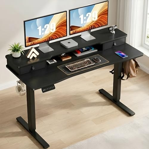 Image of ARTIKEL Valor Lite Electric Height Adjustable Standing Desk with Storage Drawers & Shelves| Sit-Stand Desk for Home Office |Ergonomic Workspace Table|120x60cm|Black
