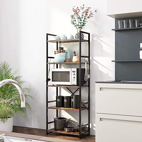 5-Tier Bookshelf, HAIOOU Industrial Bookcase, Sturdy Antique Wood Design with Black Metal Frame Shelving Unit, Vintage Storage Organizer Standing Shelf for Home Office