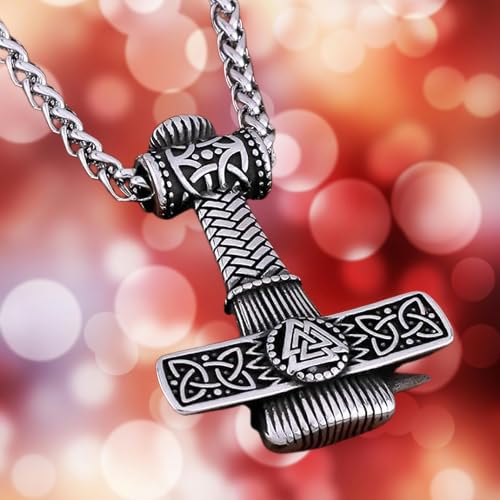 VIKING Nordycki młotek srebrny wisiorek ze stali nierdzewnej, łańcuszek na szyję, rozmiar M, stal nierdzewna, bez kamieni szlachetnych, Medium, Stal nierdzewna, Bez kamieni szlachetnych