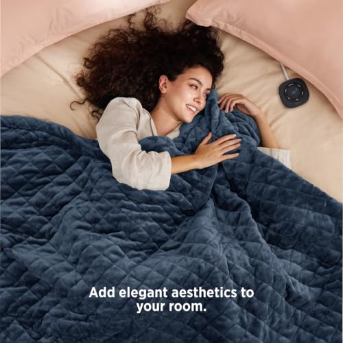 Image of Bedsure Quilted Heated Blanket Twin, Warm Filled Electric Blanket, Blue