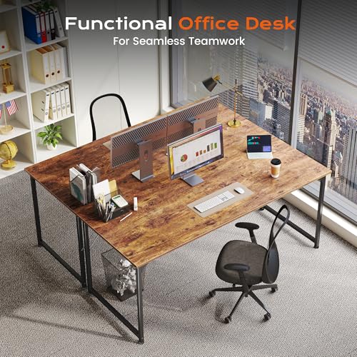 Image of PRAISUN 55 X 24 Inch Computer Desk with Deeper Desktop, Gaming Office Writing Work Desk for Home Office, Study, Bedroom, Work from Home, Metal Frame, Rustic Brown
