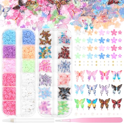 Flower Butterfly 3D Nail Charms Color Variety Flower Butterlfy Acrylic...