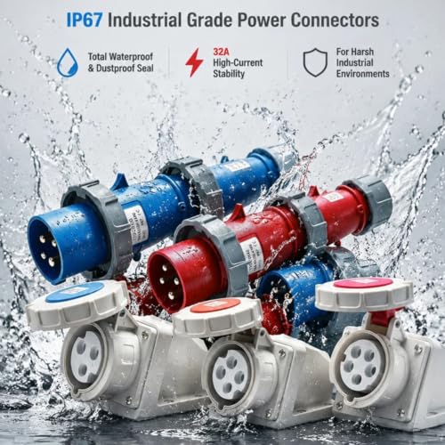 Enchufe industrial empotrable de 32A IP67 para talleres y naves de producción 8