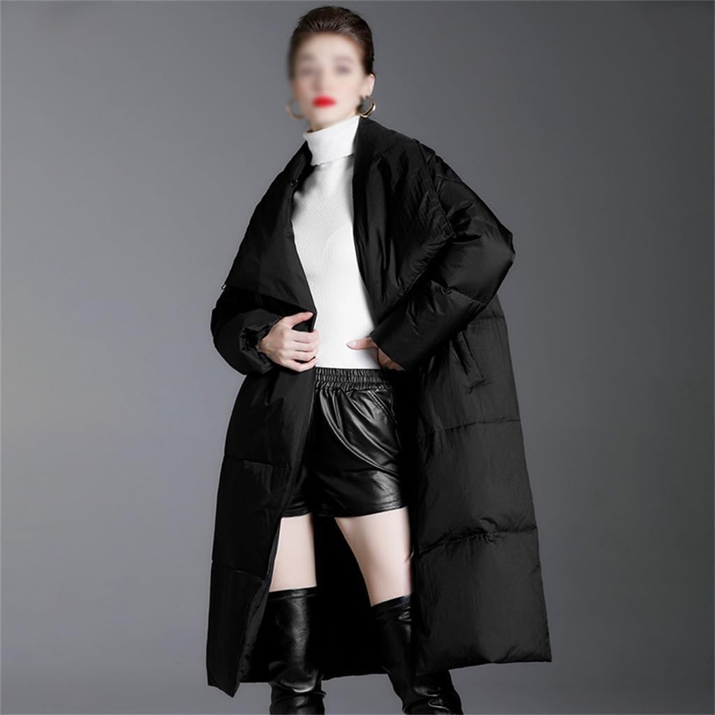 Down Jacket Female Winter H Version Of Loose High Collar Medium-length White Duck Down Black Jacket
