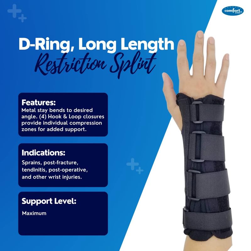 Comfort Cool D-Ring Wrist Brace. Indications - Carpal Tunnel, Tendonitis, Arthritis, Sprains, Post Cast. Soft, Lightweight Immobilizer with Finger Mobility, Removable Splint. Right X-Small.