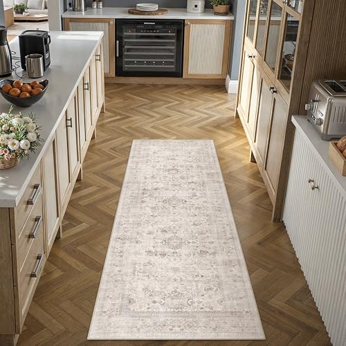 2x6 Runner Rug Hallway Non Slip Kitchen Vintage Distressed Long Carpet Indoor Machine Washable Retro Floral Bedroom Accent Throw Rug for Office Laundr