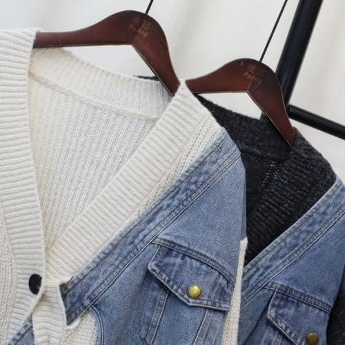 ebossy Womens Spliced Denim Knit Cardigan Trendy Open Front Button Up Oversized Loose Sweater Coat with Pockets4