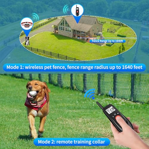 Wireless Dog Fence 2-in-1 System for 2 Dogs - Adjustable Electric Pet Containment up to 1640Ft, Waterproof & Rechargeable Collar with 3 Training Modes, 185 Days Standby