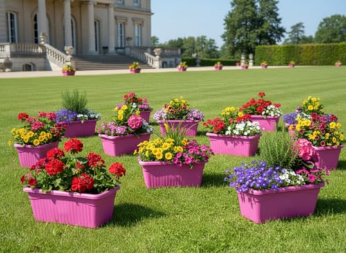 Image of Bianco Rectangular Plastic Pots for Plants, Jupiter Flower Pots for Home, Window Display, Garden (35 x 18.5 x 15 cm) (Pink) (Pack of 12)