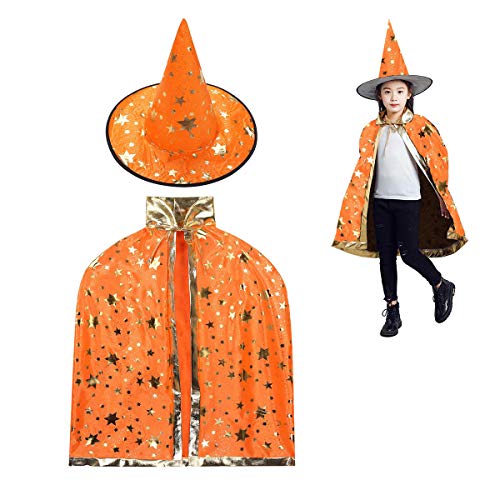 MUCHEN SHOP Sombrero de Brujo Infantil,Capa de Mago de Halloween para Ninos y Ropa de Duende Juego de Roles de Elfos Azul