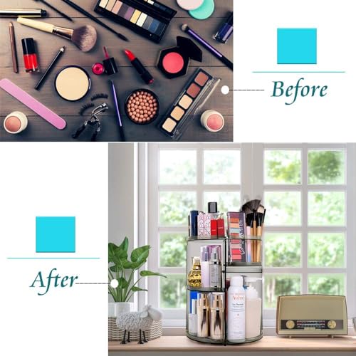 Image of HOUSE OF VIPA 360 Rotating Makeup Organizer, Acrylic DIY Adjustable Bathroom Makeup Carousel Spinning Holder Rack, Large Capacity Cosmetics Storage Box Vanity Countertop (Black)