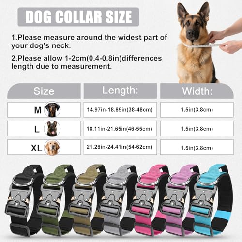 AKOFIC Taktisches Hundehalsband mit Griff, Breites Halsband Hund Gepolstert aus Nylon, Verstellbar Robuster Dog Collar mit Metallschnalle für Mittlere Große Hunde (Grau, L)