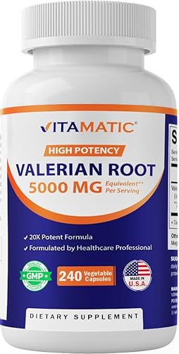 Vitamatic Raíz de valeriana 5000 mg equivalente por porción (a partir de extracto 20:1 250 mg) - 240 cápsulas - 20X extracto concentrado