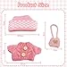 17 cm Doll Clothes Set, 3 Pcs Handmade Clothes and Accessories Include Slouchy Beanie Sweater Knitted Bag, Premium Stylish Doll Clothes Replacement for Adult Kid ( NO Doll ) Pink