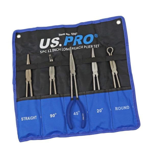 US PRO Tools 5pc 11"/275mm Long Reach Nose Pliers, Plier Set