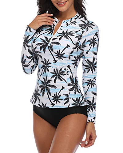 Daci Women Rash Guard Long Sleeve Zipper Bathing Suit with Built in Bra Swimsuit UPF 50 Coconut M