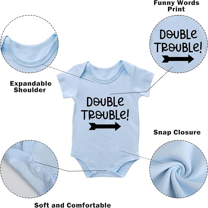 Baby Twins Bodysuits Double Trouble Newborn Baby Clothes Twin Boy Girl Outfits Infant Toddler Romper - Image 3