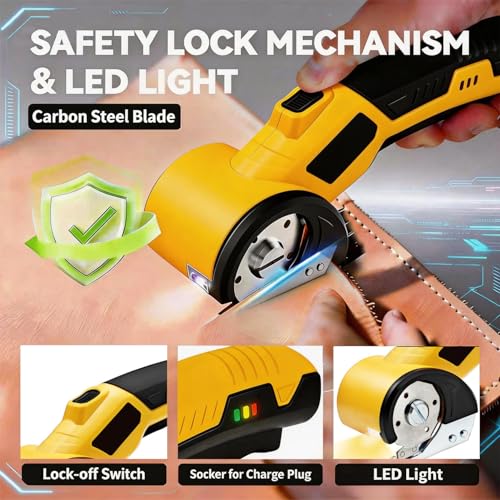 Image of AYP 4.2V Cordless Electric Scissors, Fabric Leather Plastic Cutter Machine, Rotary Utility Knife for Carpet Cardboard Craft Cutting with Storage Box(Yellow)