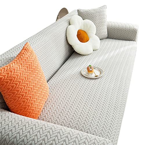 Housse de canapé extensible 2 places gris clair protection animaux 145 cm