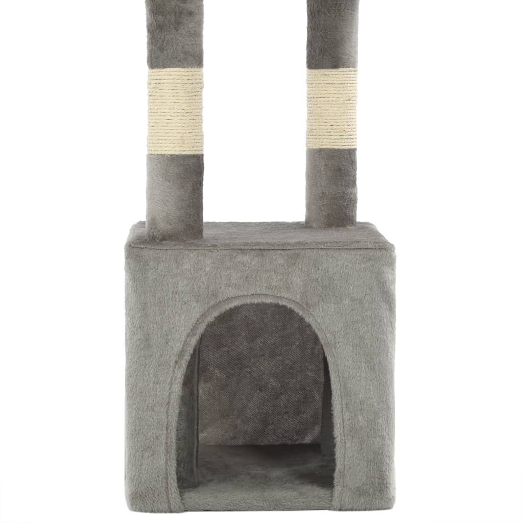 Árbol rascador para gatos con columnas rascadoras de sisal, 109 cm, gris, marco de madera estable, con cueva, hamaca, plataformas de observación, adecuado para apartamento, balcón y torre de