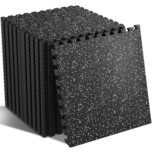 Image of SUPERJARE 0.79'' Extra-Thick Exercise Equipment Mats, 24 Pcs 96 Sq Ft Rubber Top Floor Tiles with High Density EVA Foam, Interlocking Gym Flooring for Home Gym, Workout Mat, Black /Grey
