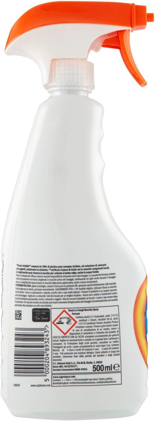 12x Shout - Fleckenentferner Wäsche Spray Dreifach-Aktion - Entfernt hartnäckige Flecken sofort, sogar in kaltem Wasser - 500ml + Beni Culinari Kostenloser Schlüsselanhänger