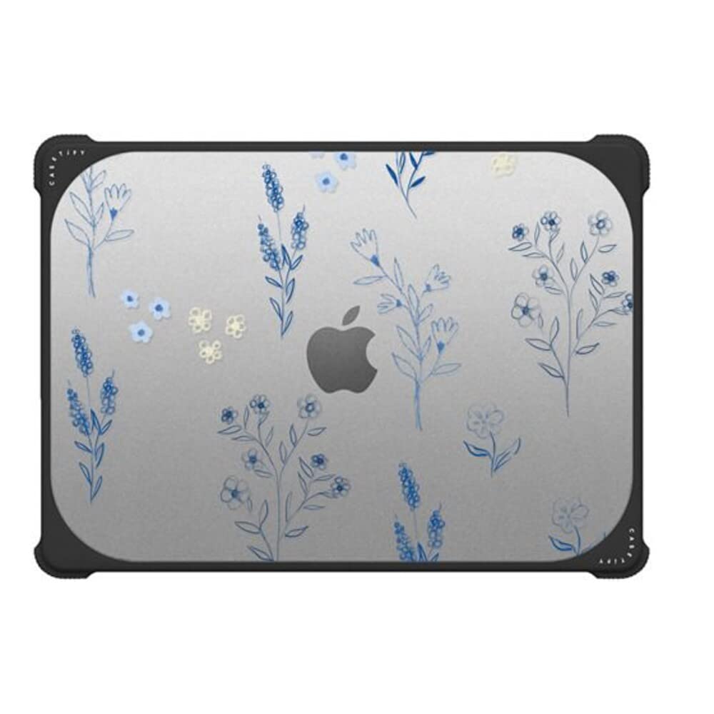 CASETiFY Impact - Funda para MacBook Pro de 14 pulgadas (2021/2023) [Diseño de esquina protectora mejorado/recortes de ventilación/agarre antideslizante] - Flores azules pequeñas - Negro transparente