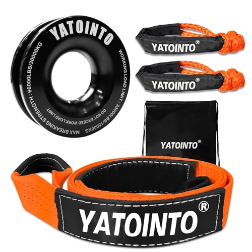 YATOINTO Snatch Block Ring Soft Shackle 1/2 and Recovery Ring Tree Saver Strap 3 X 8 Winch Accessories for SUV ATV UTV Recovery Kit