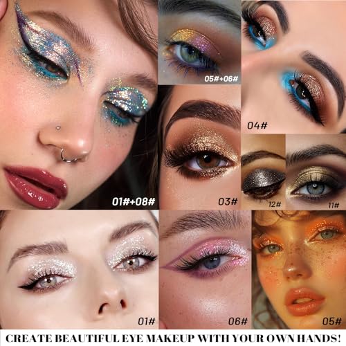 Image of SUAKE Liquid Sparkling Glitter Eyeshadow Stick Pack - High Pigment Shimmer Metallic Eye Shadow, Long-Lasting, White Blue Black Gold Purple Bold Colors,Quicking-Dry (5#-Orange, Pack of 1)
