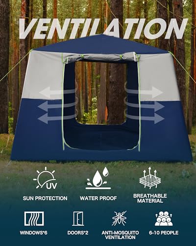 CORANI 14.1'x6.5'x9' Inflatable Camping Tents for 6/8/10 People - Portable, Waterproof, Easy Setup Family Tent with 2 Doors, 6 Windows, Mosquito Screen - Image 5