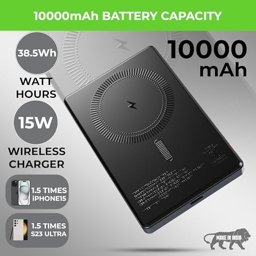 Image of UltraProlink 10000 mAh Slimmest Wireless Magnetic Mag-Safe Power Bank | 22.5W Type C Port with PD-PPS Support | Charging for iPhone Series 16,15,14,13 | Made in India | Grey | Juice-Up Mag 4