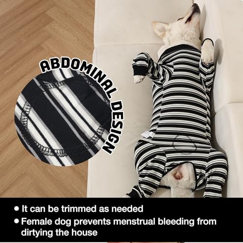 Image of Dog Recovery Suit, Pet Surgery Suits for Female Male, Striped Recovery Shirt Dog Abdominal Wounds Bandages, E-Collar & Cone Alternative, Neuter Stop Licking Onesie Body Suits for Large Dogs