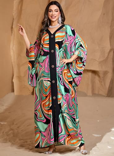 Caftans for Women Plus Size V-Neck Batwing Sleeve Kaftan Dress for Beach Swimwear Cover-Up Loungewear Mumu Dresses4
