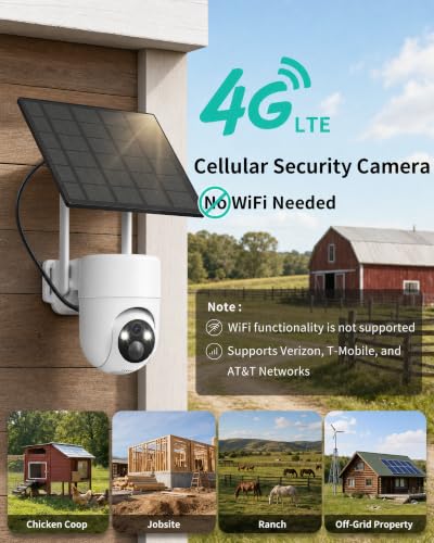 Image of LIWAN Cellular Security Cameras Wireless Outdoor, No WiFi Needed, Off-Grid | 2-Pack 4G LTE Solar Cam with SIM Card, IP66, 2K Color Night Vision, 360 Live View for Farm, Ranch, Construction Site