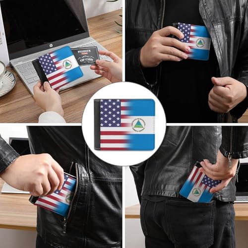 U.S.A. Nicaragua Flag Leather Wallets for Men Slim Bifold Purse Clutch with 6 Credit Card Pockets3