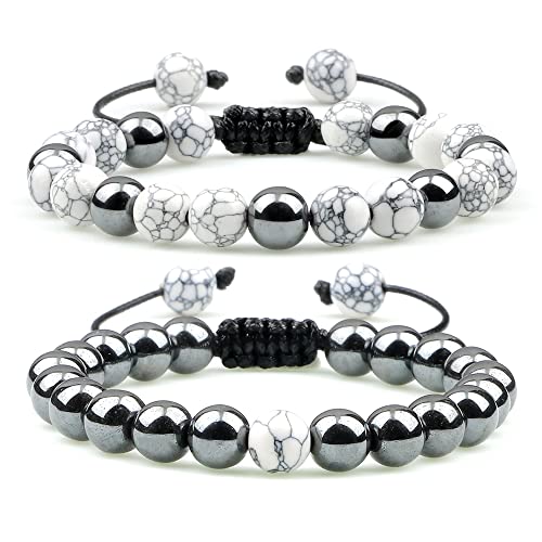 Bracelet Feng Shui perles oeil de tigre hématite homme : bracelet distance couple pierres santé