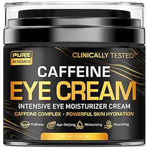 Caffeine Eye Cream For Anti Aging, Dark Circles, Bags, Puffiness. Great Under Eye Skin + Face Tightening, Eye Lift Treatment For Men &amp; Women 1.7oz