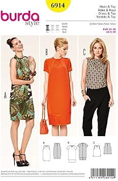 Burda Ladies Easy Sewing Pattern 6914 Top & Dresses with Neck Folds