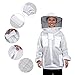 Holulo Beekeeping Jacket with Round Veil Hood,Extra Ventilated Smock for Beginner and Commercial Professionals Beekeepers,Three-Layer Network Beekeeper Jackets for Mens and Womens,White