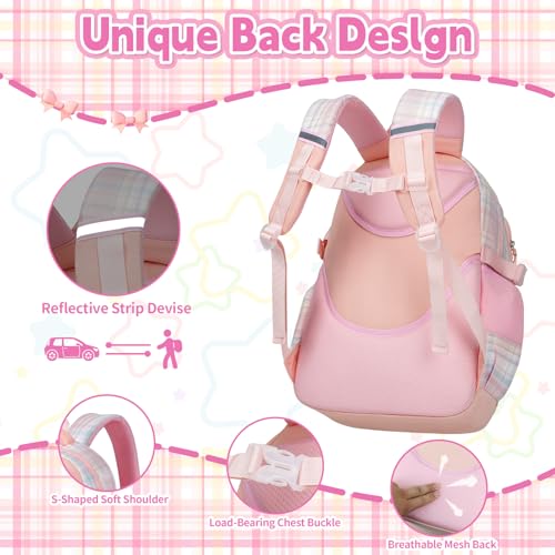 Cute Backpack for Girls, 5 Pack Kawaii Backpack Aesthetic Backpack with Lunch Box Set, Cute Pink School Bookbag for Kids Teen Elementary4