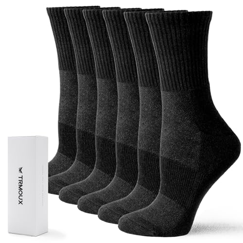 Women's Athletic Crew Socks Cotton Cushioned Light Compression Running Hiking Socks for Women Size 9-11, 4/6 Pairs