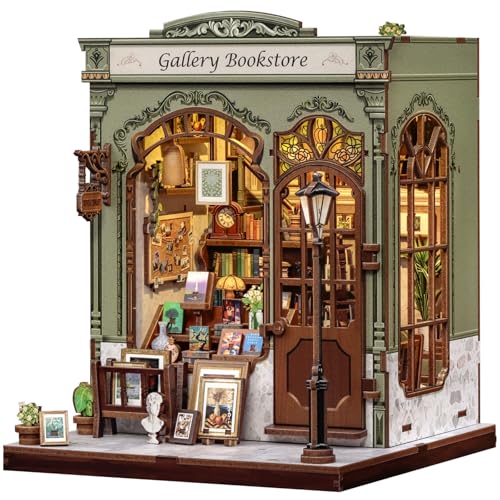 Fsolis Book Nook Kit - DIY Bastelset - Miniatur Diorama für Bücherregal als Schreibtisch & Zimmerdeko | 3D Holzmodell zum Bauen, Personalisiertes Geschenk für Erwachsene und Jugendliche(Gallery Books)